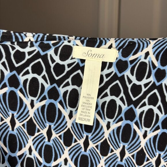 SOMA V-Neck Sleeveless Faux Tie Dress Womans M Black Blue Stretch - Picture 5 of 5